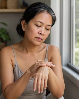 Woman looking at her arm