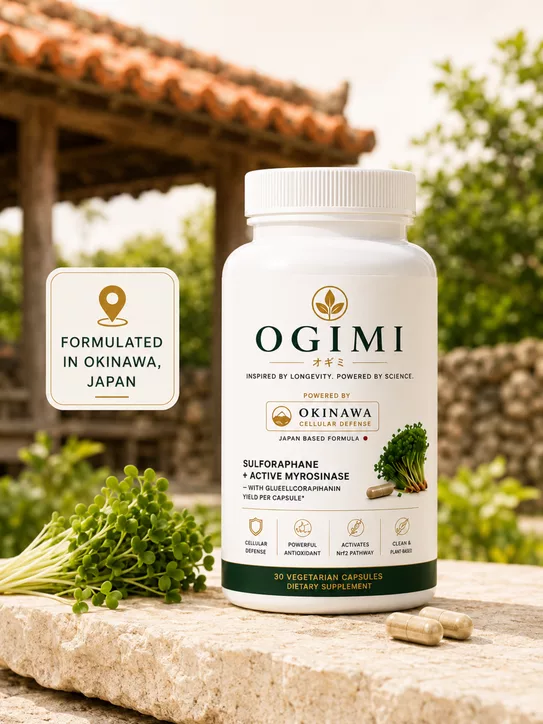 OGIMI Okinawa Cellular Defense: activate your body's own master antioxidants the Okinawa way. Sulforaphane + active myrosinase in one daily capsule, formulated in Okinawa, Japan.