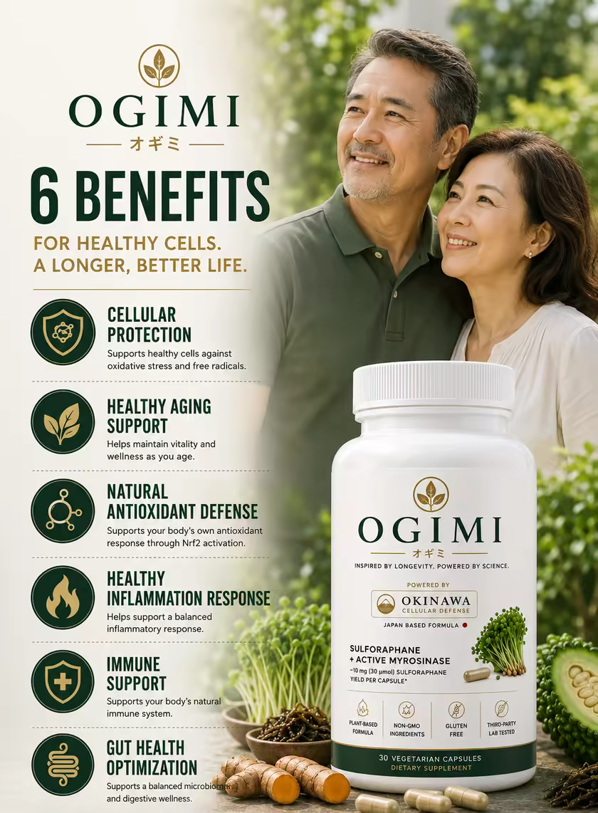 Six benefits for healthy cells and a longer, better life: cellular protection, healthy aging support, natural antioxidant defense, healthy inflammation response, immune support, and gut health optimization.