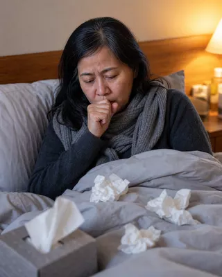 Woman feeling unwell at home