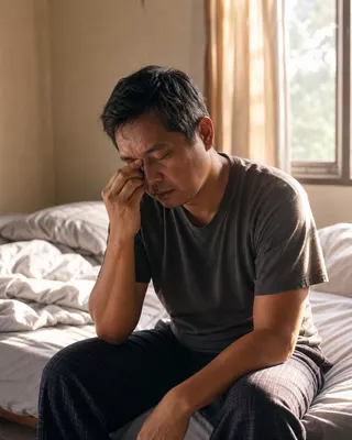 Man sitting tired at home