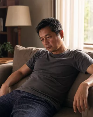 Man looking drained indoors